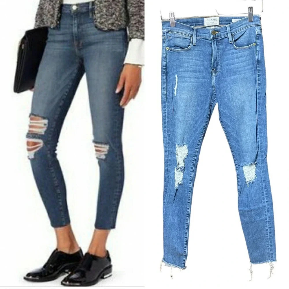 FRAME Denim Le High Skinny Jeans in Mooreyard Wash Size 26